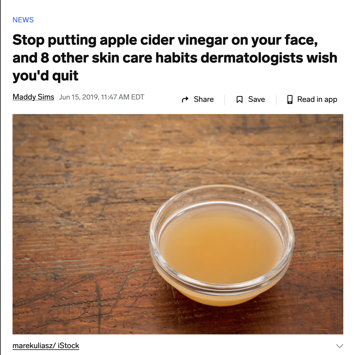 Business Insider - Stop Putting apple cider vinegar on your face, and 8 other skin care habits Dermatologists wish you'd quit